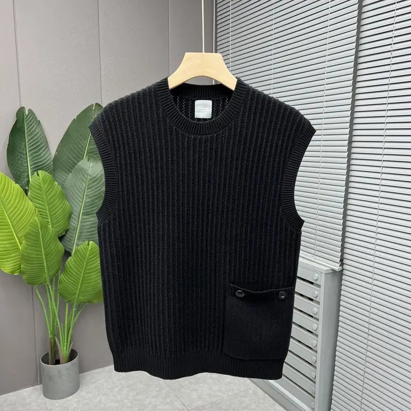 Gilet tricoté à col rond pour hommes, vêtements décontractés, ample, sans manches, pull tendance, nouvelle collection printemps automne2026