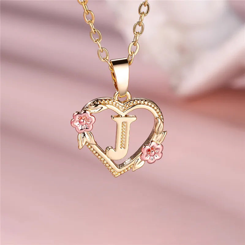 Collier pendentif fleur lettre A-Z pour femmes, couleur or jaune, bijoux de mariage, cadeau pour femmes