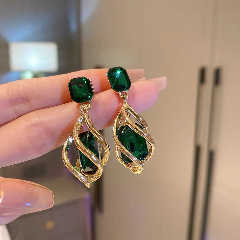 Boucles d'oreilles en strass émeraude incrusté pour femmes, Unique, mode, Zircon vert, goutte d'eau, scintillante, luxe, bijoux de mariage de styliste