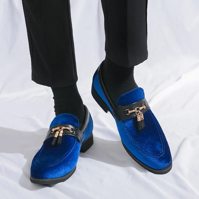 Chaussures en cuir et veloure décontractées pour hommes, mocassins patchwork, à enfiler, plates légères et confortables  de fête ,mariage