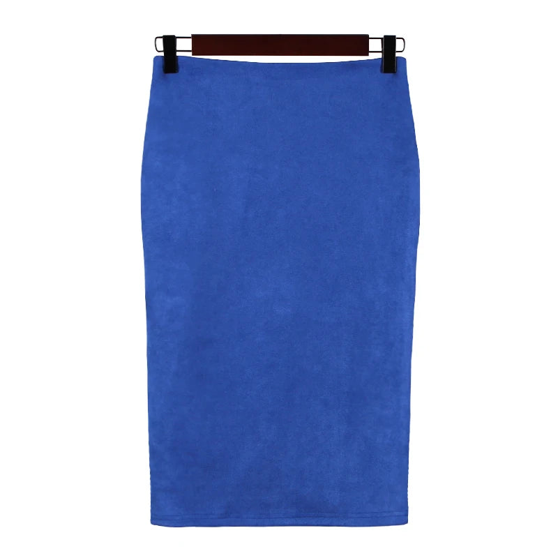 Jupe crayon taille haute moulante pour femme Vintage daim fendu épais extensible couleur unie