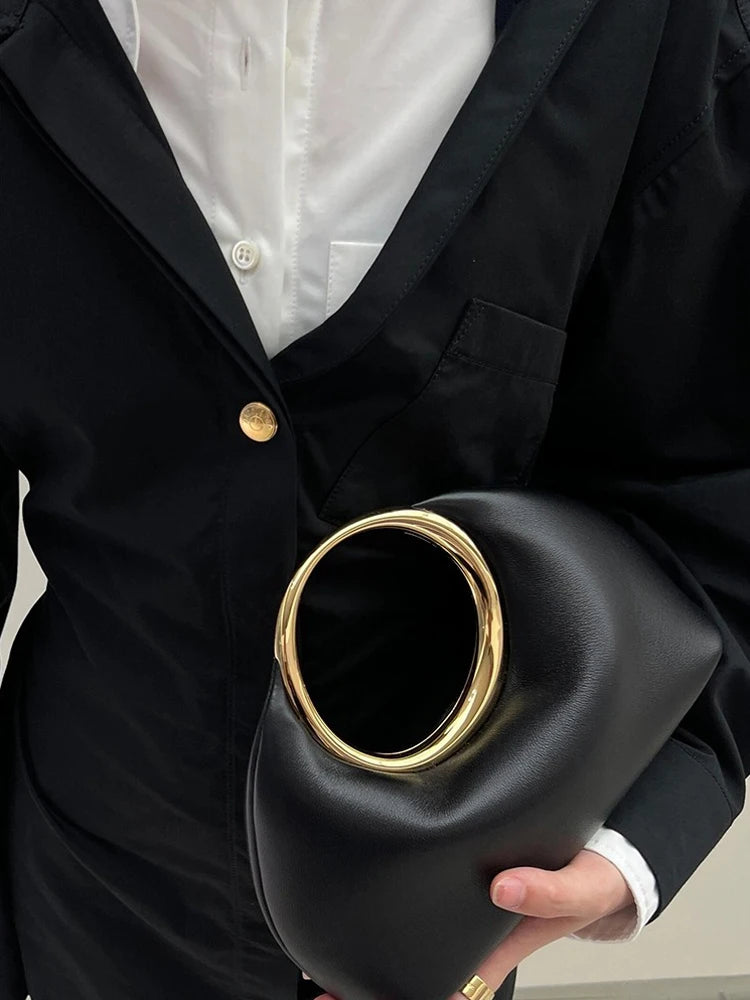 Sac à main en cuir PU pour femmes, pochette élégante, poignée supérieure en métal, sac de soirée