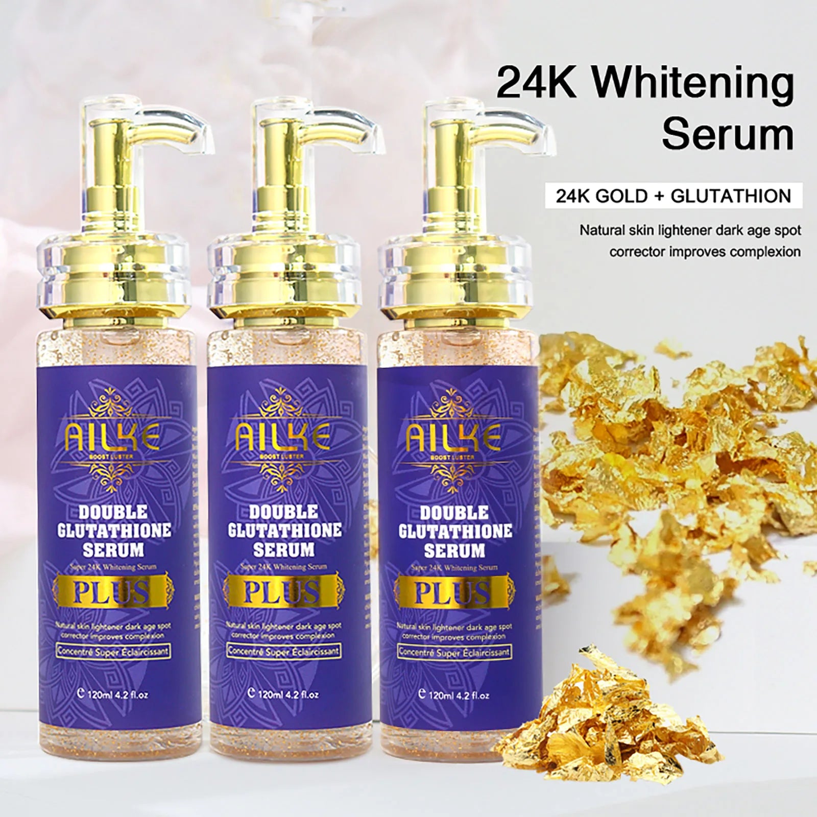 AILKE Ensemble de blanchiment double glutathion pour tous les types de peau, réduit les taches foncées, la mélanine, les taches de rousseur, le cloasma, même le teint