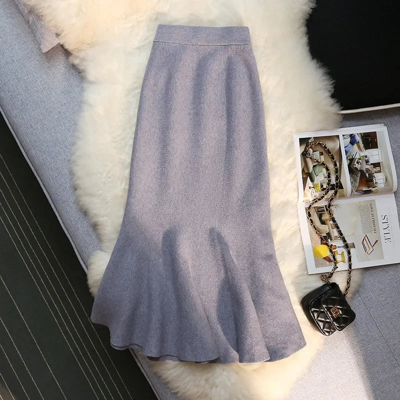 Jupe longue en tricot pour femmes, taille haute, Sexy, moulante, élégante, Style Vintage