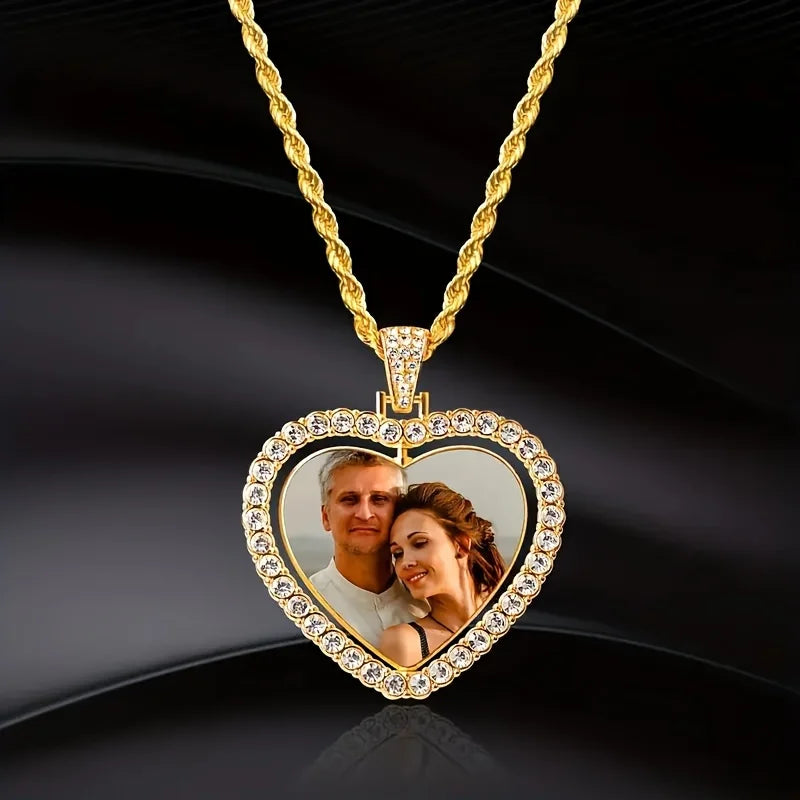 Collier de luxe personnalisé à deux photos, adapté aux hommes et aux femmes à porter, cadeau pour les Parents, mari, petit ami et petite amie
