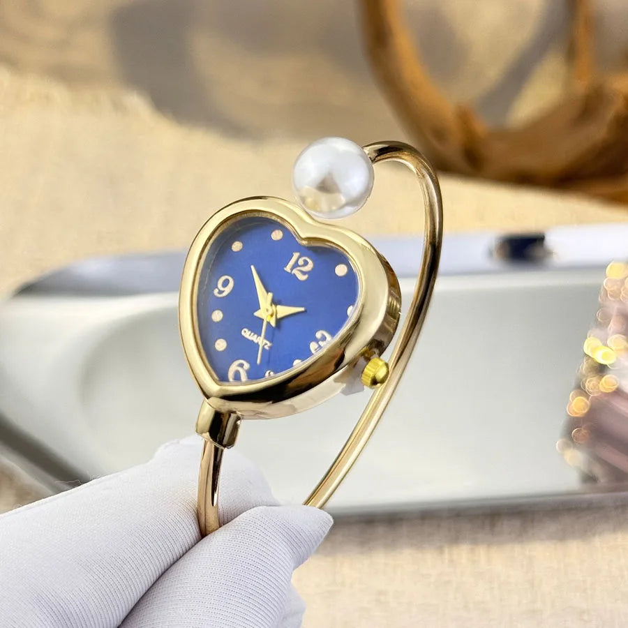Montre Style Bracelet conception ouverte perle amour montre à Quartz, forme de coeur délicate, montre pour femme Portable nouveau style