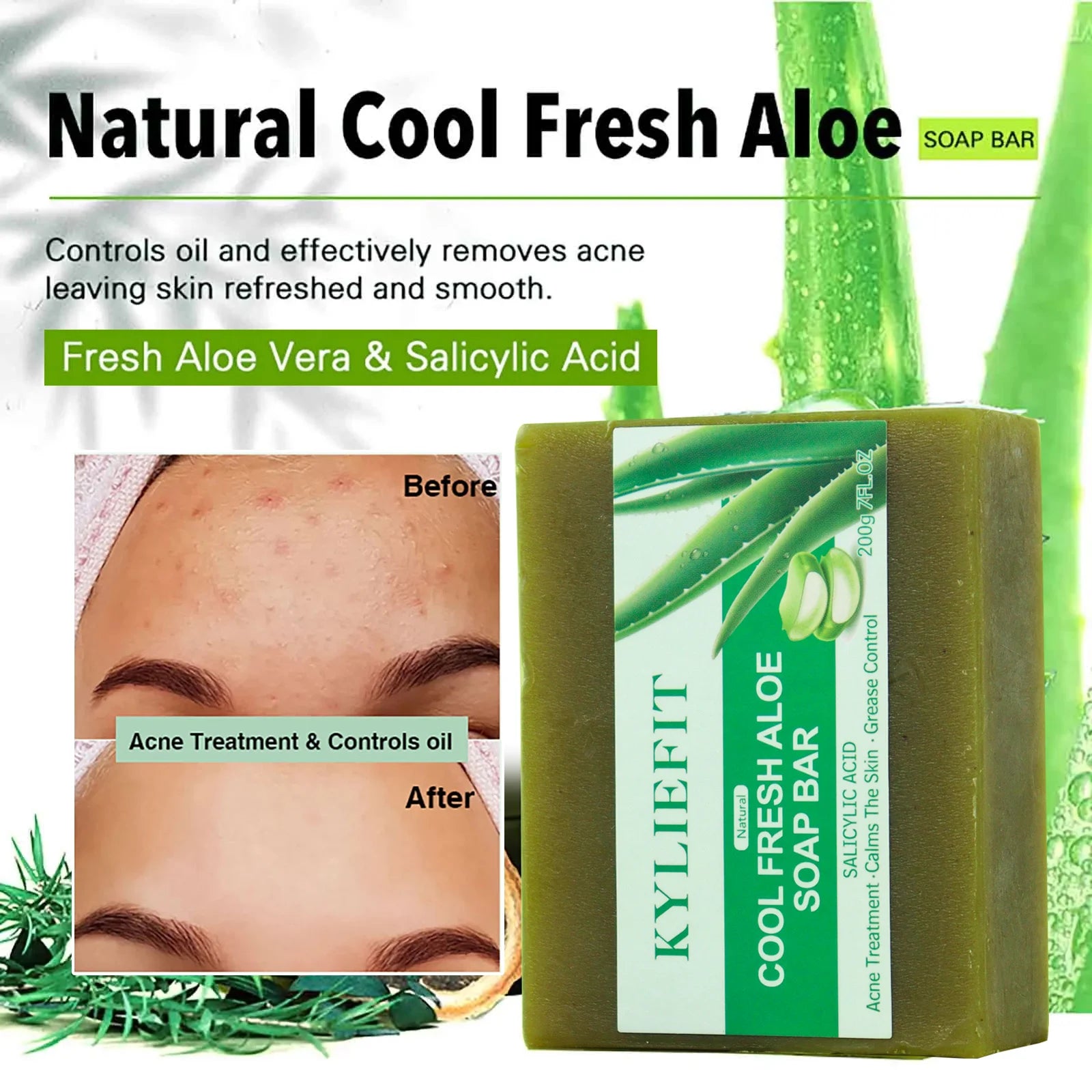 AILKE Savon blanchissant à l'aloe vera, élimine l'acné, les boutons, la peau rayonnante, améliore le lustre cutané, le bain végétalien pour tous les types de peau