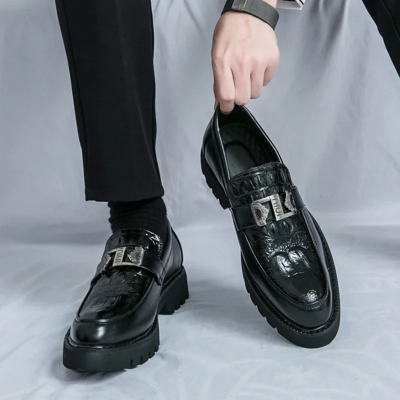 Hommes mocassins d'affaires à semelles épaisses hommes chaussures en cuir ,plate-forme chaussures confortable mode  décontractées
