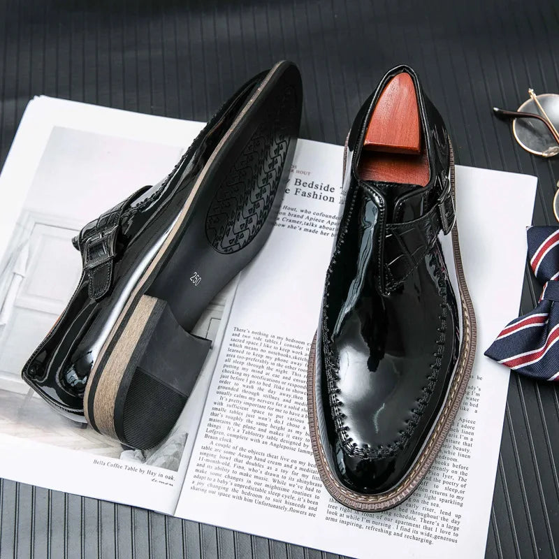 Chaussures provoqué en cuir verni pour hommes, chaussures à plateforme pointues Parker, chaussures de mariage d'affaires, grande taille 38-46, luxe