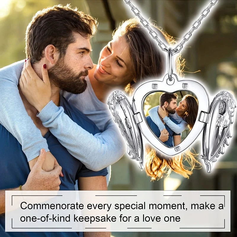 Collier Image personnalisée/photo petite boîte pendentif collier, personnalisé aile d'ange petite boîte pendentif hommes femmes collier cadeau de noël