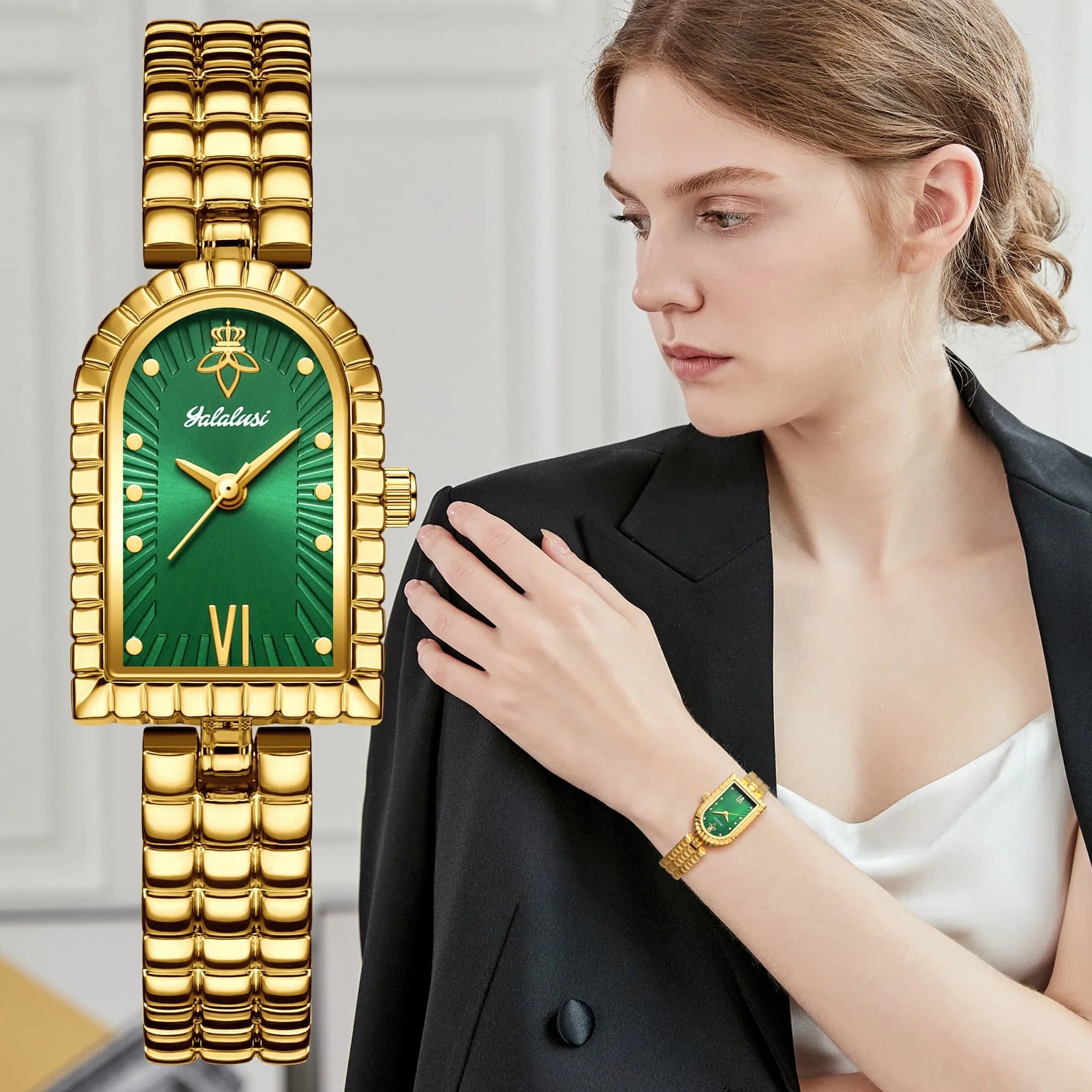 YaLaLuSi marque de luxe Vintage montre pour femme conception Unique cadran couleur émeraude profonde coffret cadeau cadeaux pour femmes