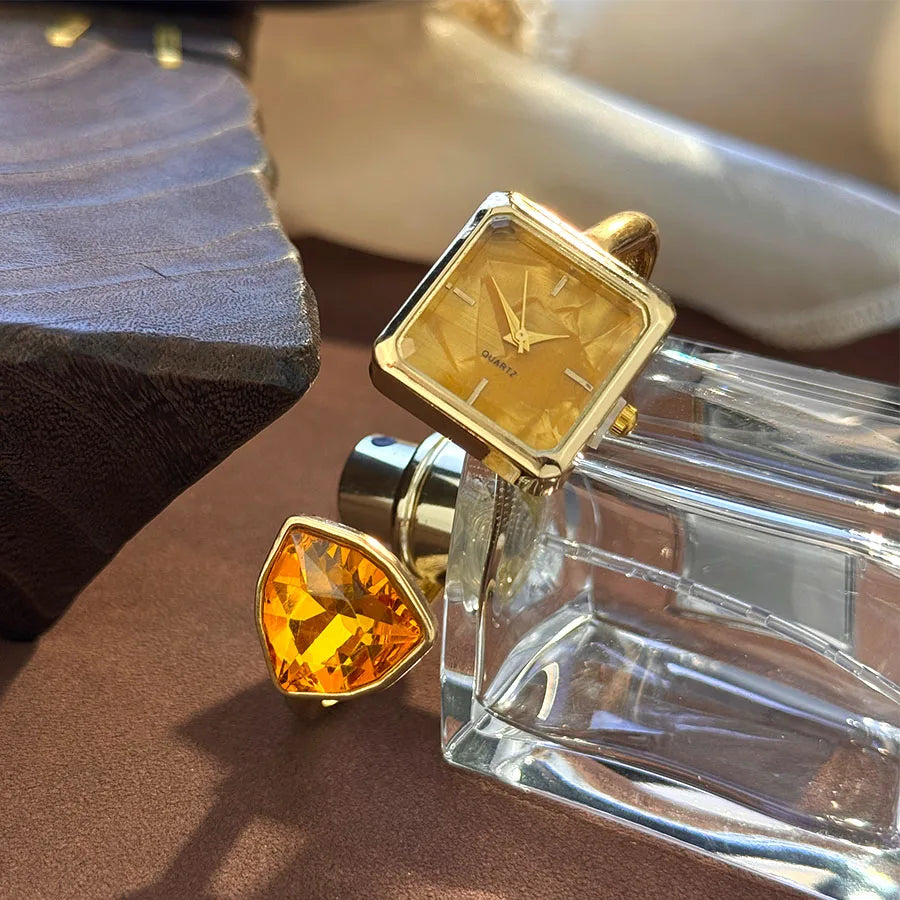 Nouvelle montre-Bracelet ouvert pour femme, forme assortie, couleur diamant, pierres précieuses, montre-Bracelet à Quartz haut de gamme, montre élégante pour paresseux