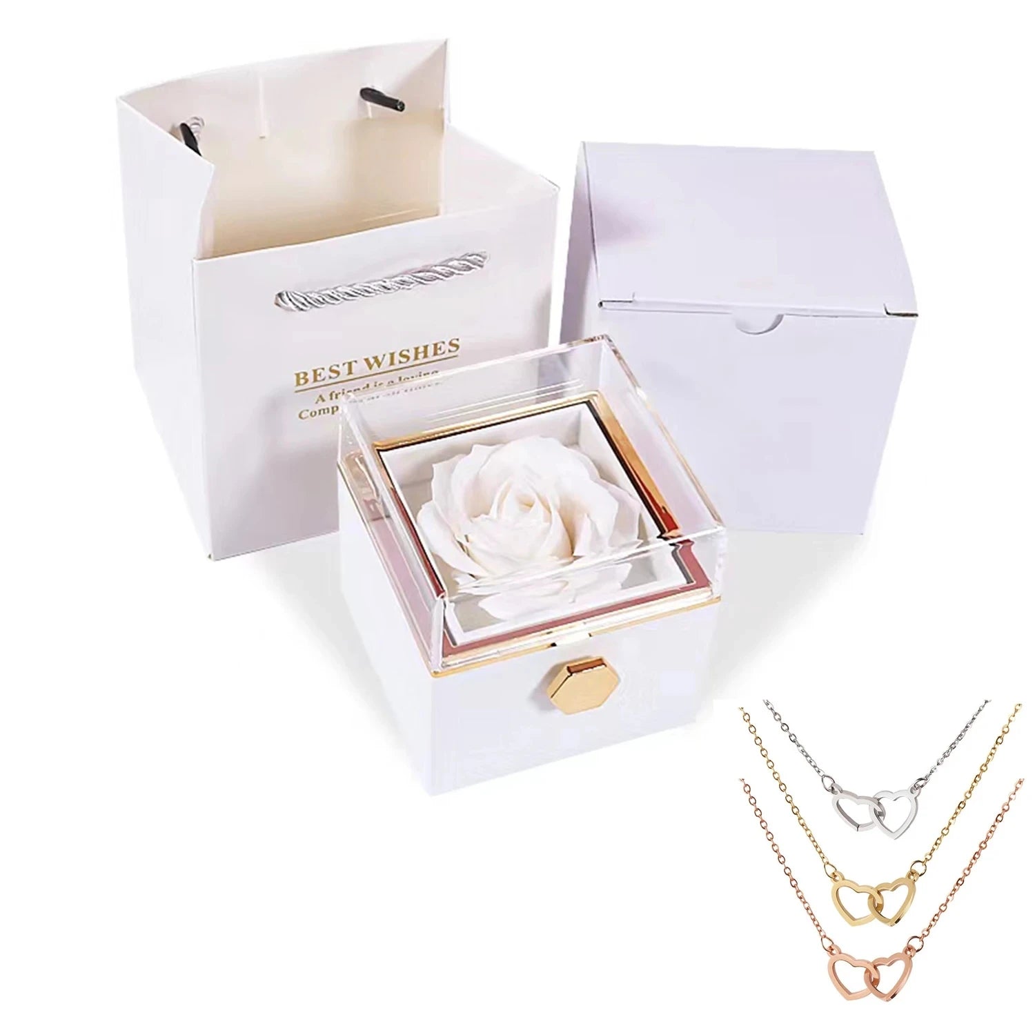 Boîte à bijoux en forme de Rose,cadeaux de saint-valentin ,collier personnalisé, pendentif de mariage