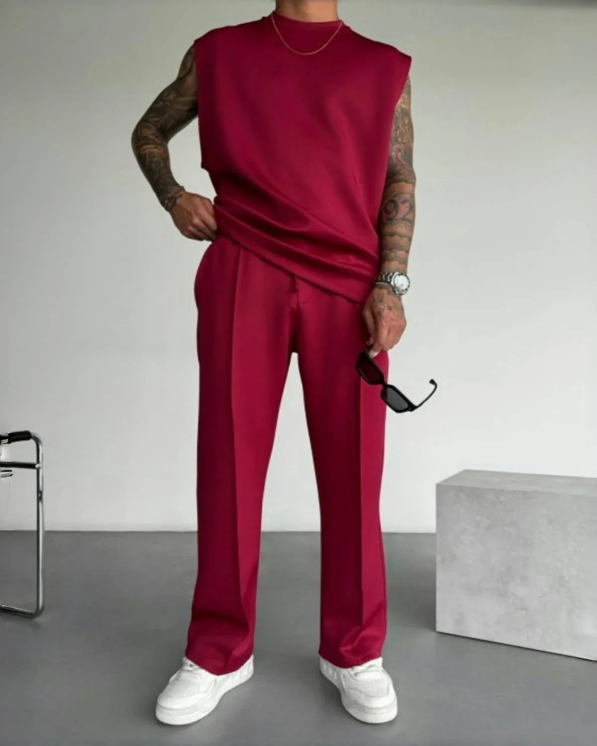 Ensemble sans manches pour hommes, pantalon décontracté de couleur unique, nouvelle collection été 2026