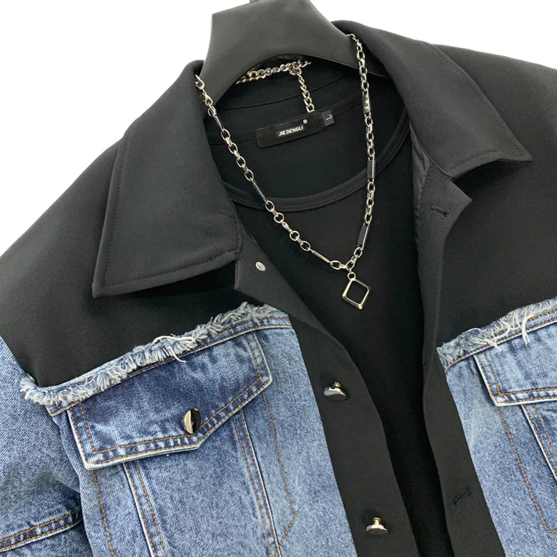 Ensemble Printemps automne nouveau homme marée élégant Denim Patchwork veste courte à la mode Niche décontracté costume droit pantalon deux pièces ensemble W9219