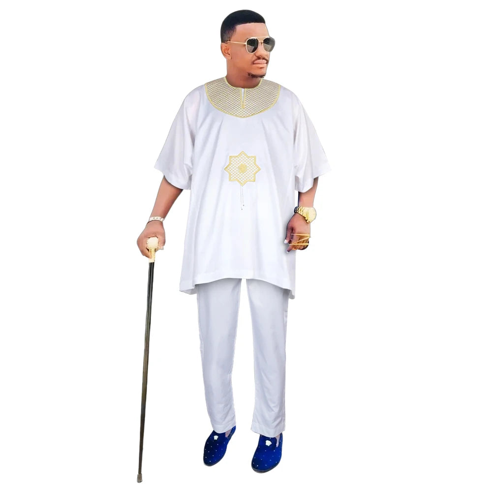 Ensemble de vêtements africains traditionnels brodés pour hommes, pantalon en Y, vêtements de mariage originaux, 2 pièces