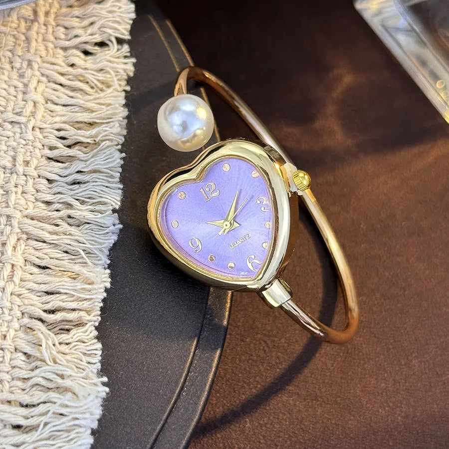 Montre Style Bracelet conception ouverte perle amour montre à Quartz, forme de coeur délicate, montre pour femme Portable nouveau style