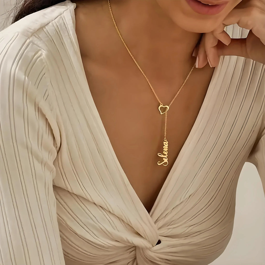 Collier personnalisé avec nom de battement de coeur de couple, bijoux personnalisés en chaîne en forme de Y, cadeau idéal pour la Saint-Valentin