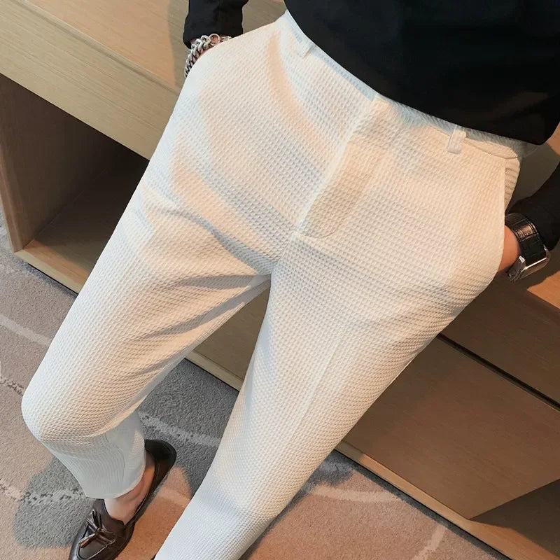 Pantalon de costume à carreaux pour hommes, tendance, haut de gamme, amincissant, décontracté, Business, jambes droites, pour l'été, léger et respirant