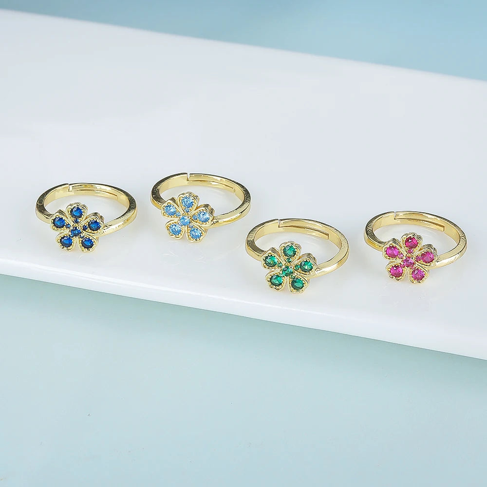 Cristal Zircon cinq feuilles fleur étamine fleur de prunier ensemble Bracelet collier boucle d'oreille mignon femmes 18K plaqué or bijoux trèfle