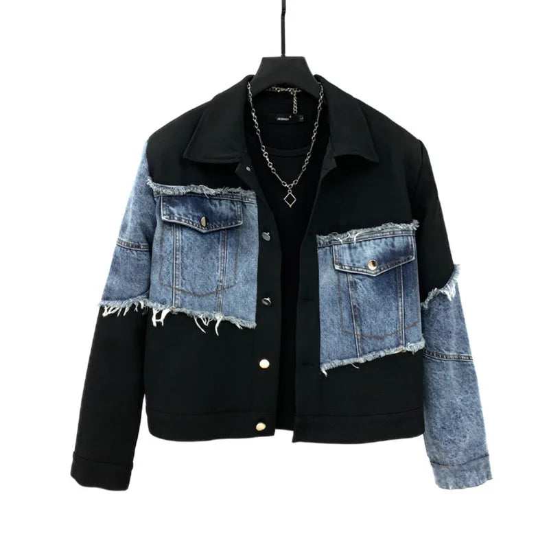 Ensemble Printemps automne nouveau homme marée élégant Denim Patchwork veste courte à la mode Niche décontracté costume droit pantalon deux pièces ensemble W9219