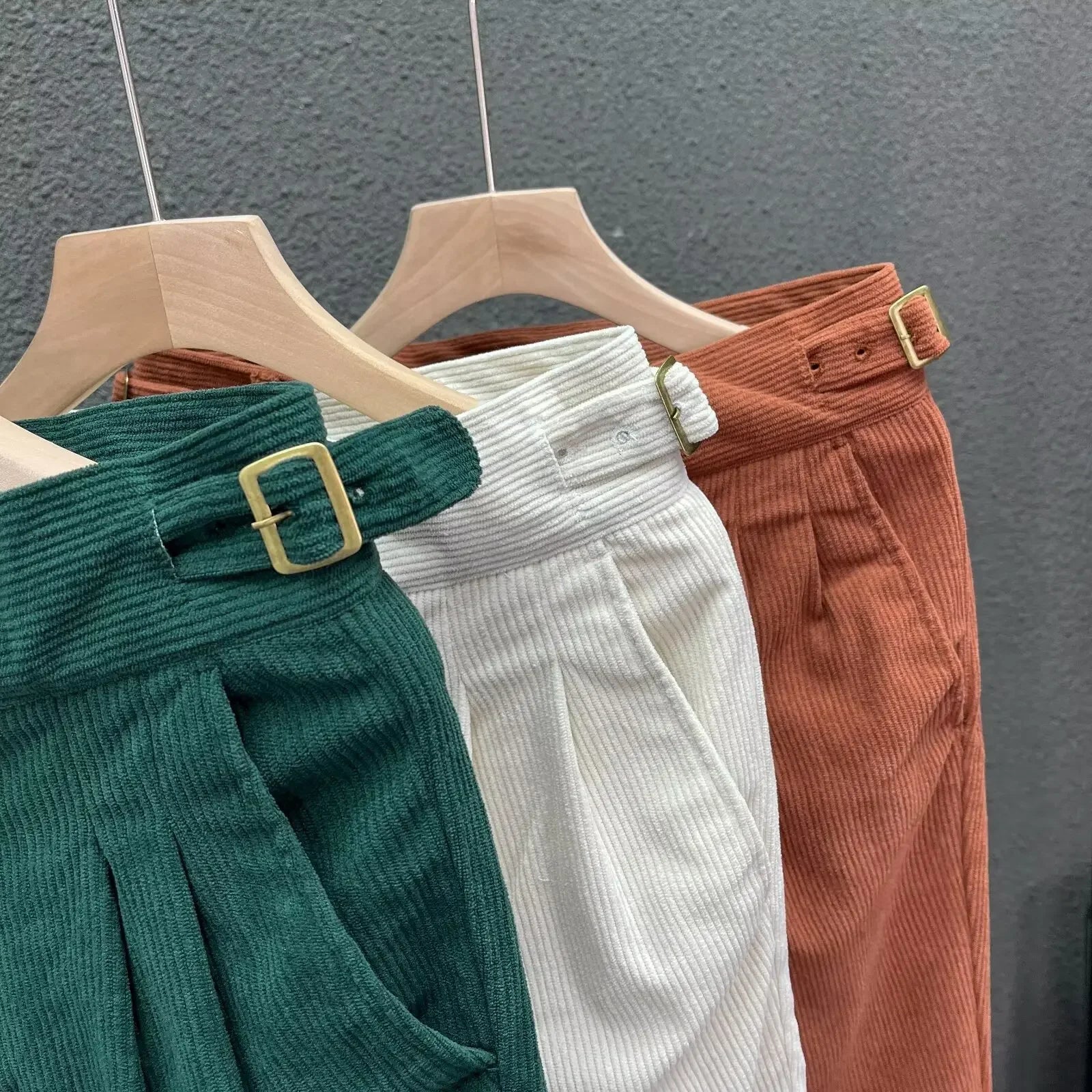 Pantalon de costume en velours côtelé taille haute, Style italien, revers, jambe droite, mode automne hiver,Design Naples Vintage