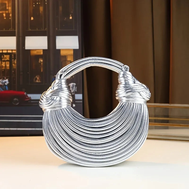 Sacs à main pour femmes 2025 nouveau or marque de luxe de créateur sacs à nouilles tissés à la main corde nouée tiré Hobo argent pochette de soirée Chic