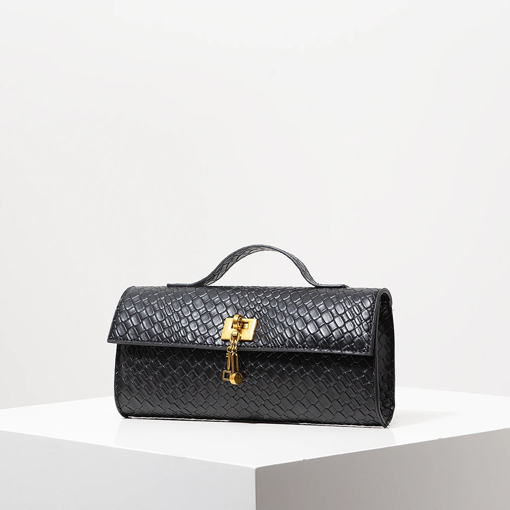 Sac à main rectangulaire tissé en simili cuir rétro, pochette pour femme, avec fermeture éclair, sac de dîner élégant, portefeuille rouge vin