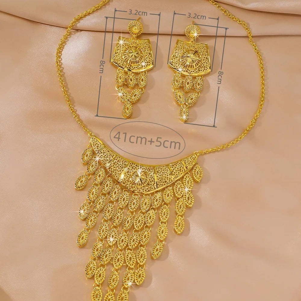 Luxe 24K 9999 or pur or véritable dubaï mariage danse Performance artistique rétro ovale gland collier boucles d'oreilles costume