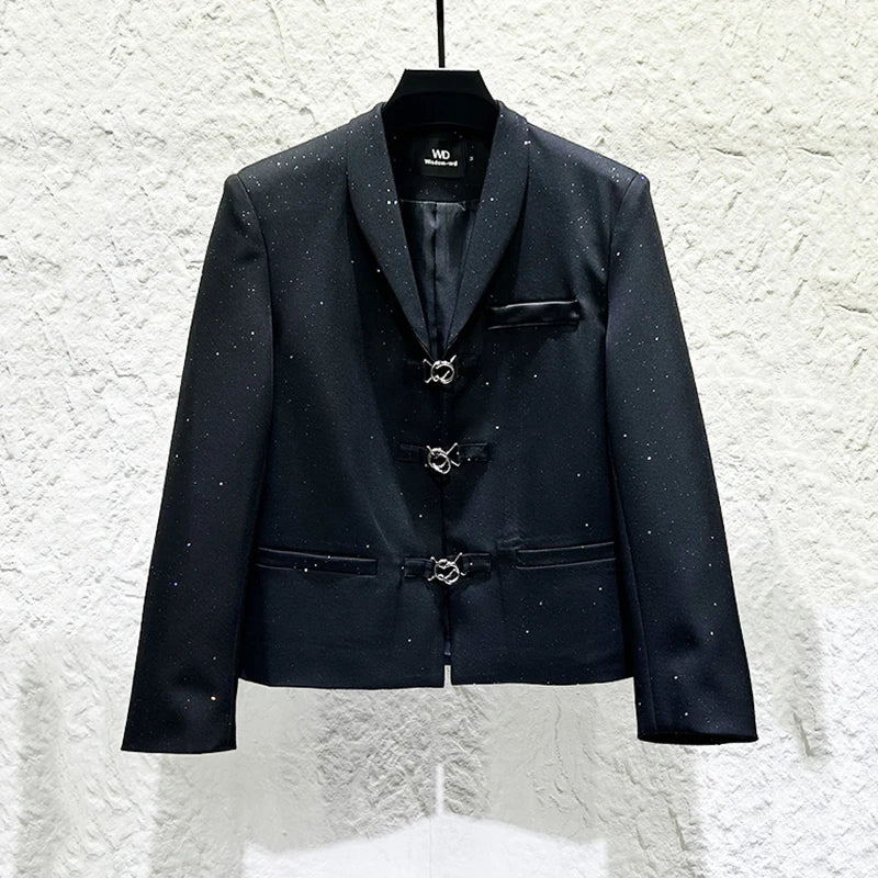 Ensemble de costume pour hommes, veste de costume personnalisée avec boucle en métal, tendance, ample, rivets, pantalon à jambes droites