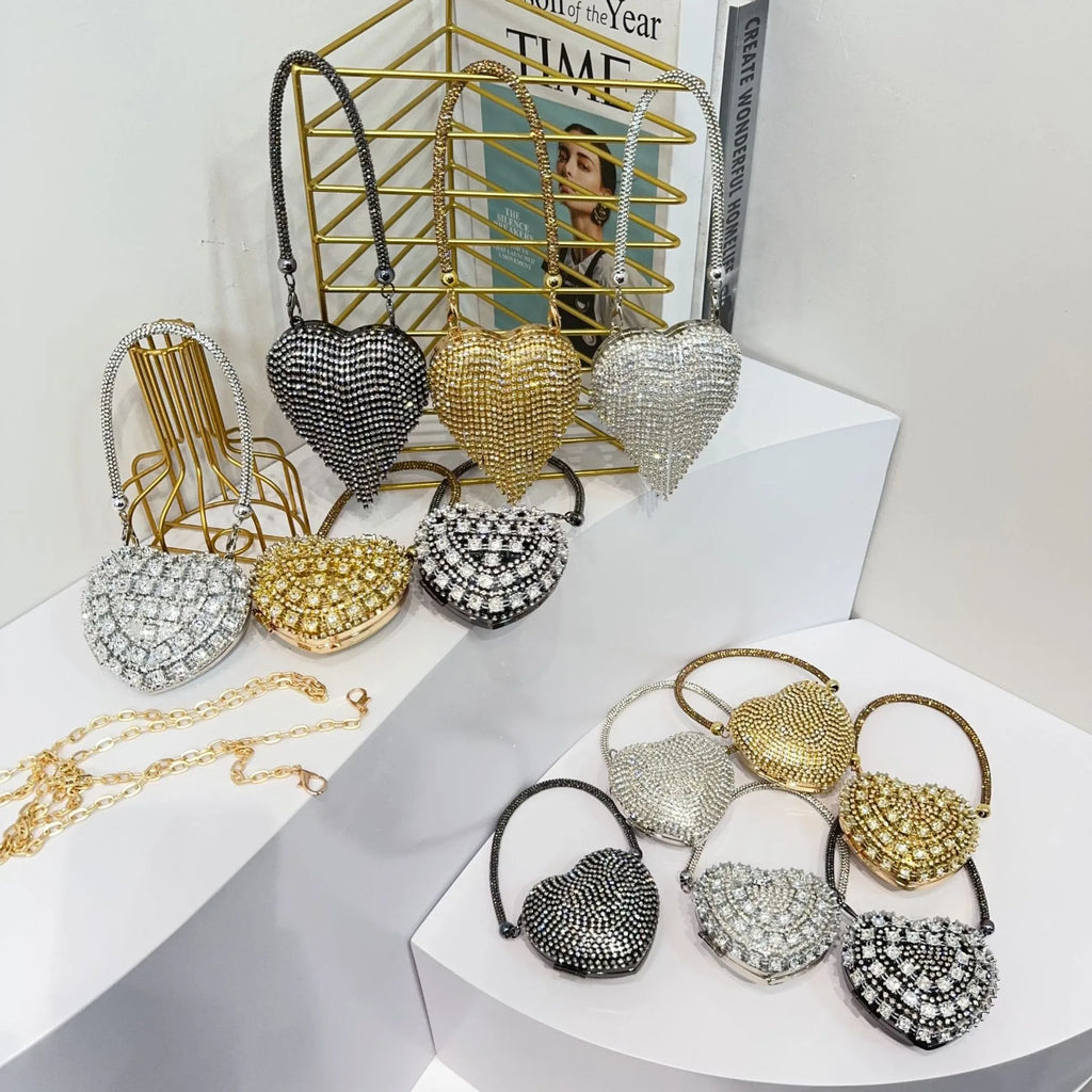 Pochette sac à main  DE Luxe Mini diamant incrustation coeur forme cristal pierres soirée de mariage sacs à bandoulière poignée strass
