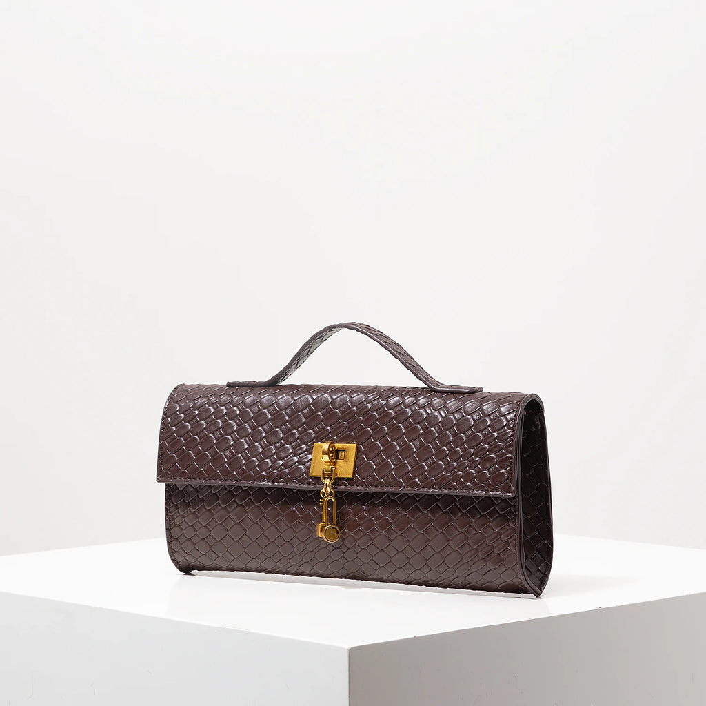 Sac à main rectangulaire tissé en simili cuir rétro, pochette pour femme, avec fermeture éclair, sac de dîner élégant, portefeuille rouge vin