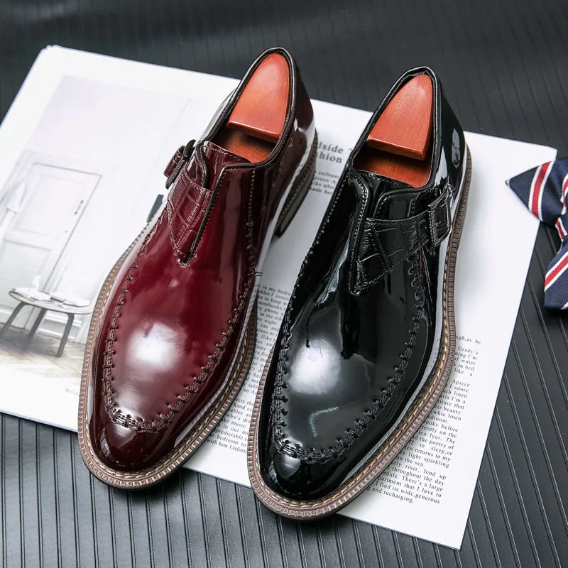 Chaussures provoqué en cuir verni pour hommes, chaussures à plateforme pointues Parker, chaussures de mariage d'affaires, grande taille 38-46, luxe