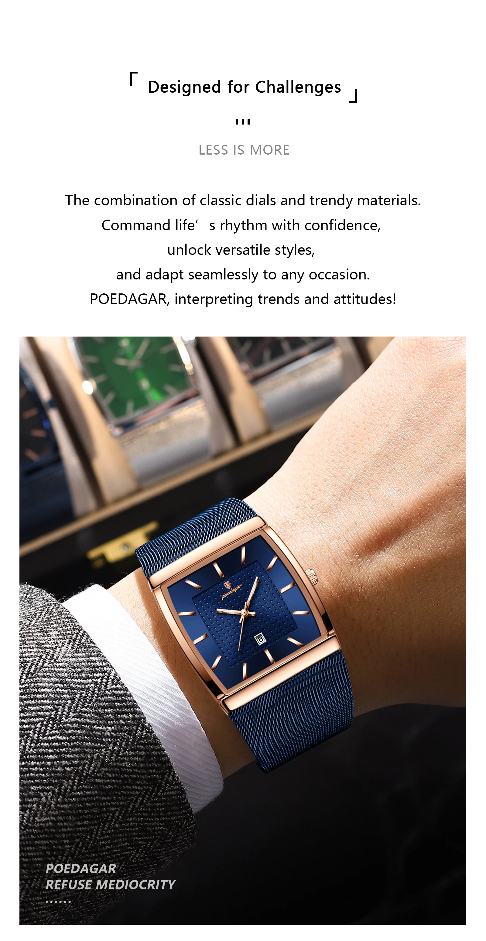 Top luxe hommes montre en acier inoxydable maille Date étanche lumineux homme montre-bracelet décontracté Rectangle Quartz hommes montres