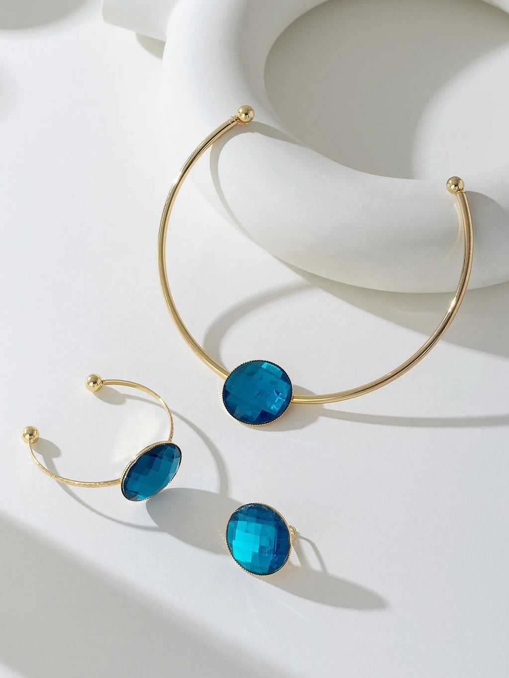 Ensemble bracelet, bague et collier en pierre bleue, accessoires de bijoux simples à la mode, cadeau de fête, nouveau Style 2025