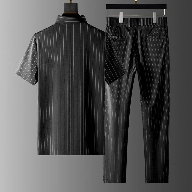 Ensemble deux pièces décontracté et confortable pour hommes, rayures Ice Injsobed, respirant, grande taille, haute qualité, été, nouvelle mode, 2026