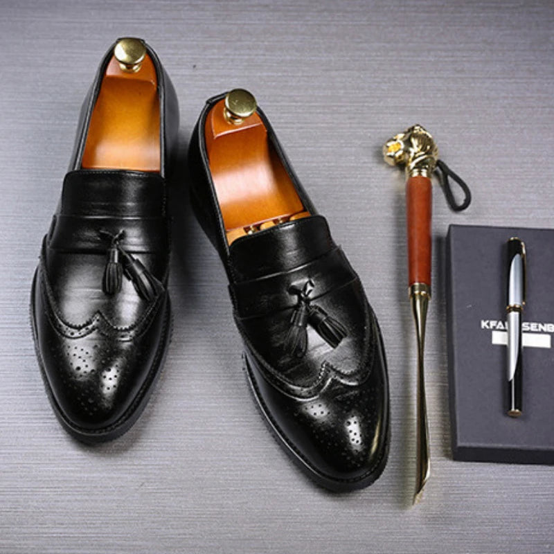 Mocassins en cuir de luxe pour hommes, chaussures richelieu à pompons de styliste,  mode haute qualité