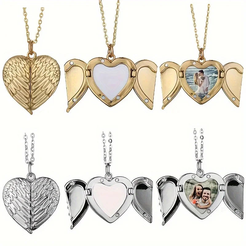Collier Image personnalisée/photo petite boîte pendentif collier, personnalisé aile d'ange petite boîte pendentif hommes femmes collier cadeau de noël