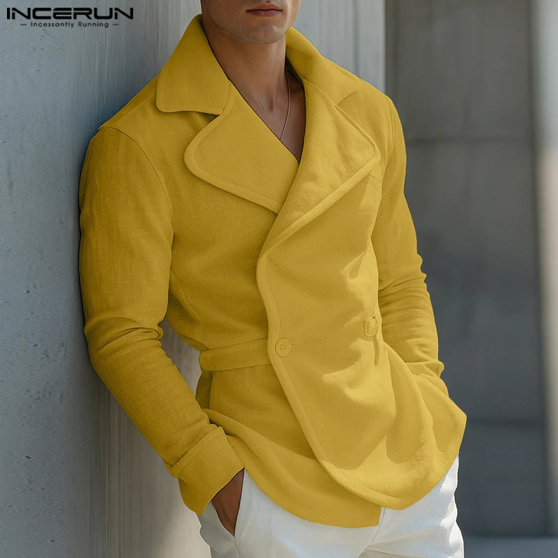 Blazer homme couleur unie revers à manches longues décontracté costume Streetwear  élé