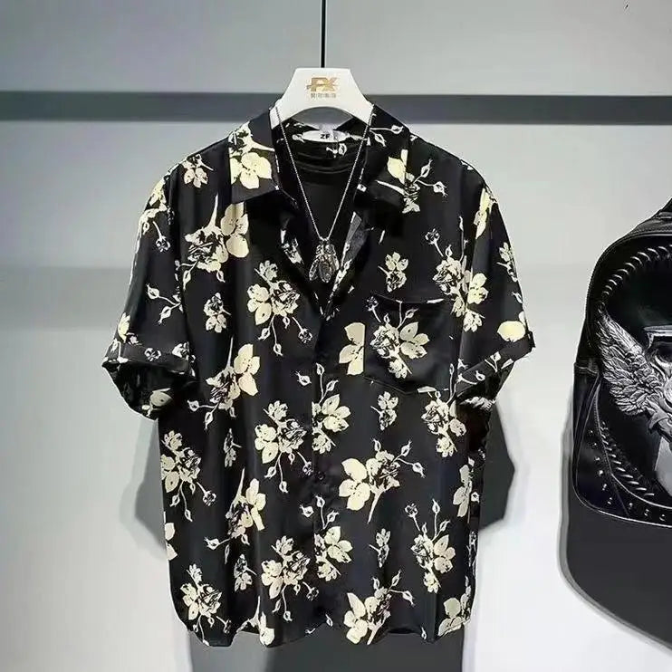 Chemise rétro amincissante à manches courtes pour hommes, chemise florale, haut de gamme, décontracté