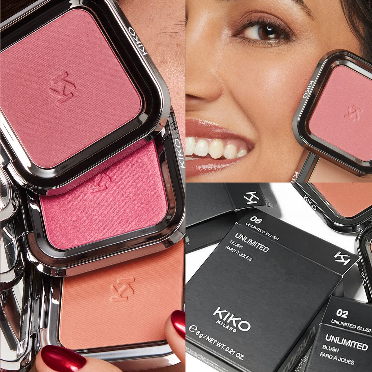 Fard à joues en poudre longue tenue KIKO Unlimited Blush avec un résultat modulable, rouge à lèvres, fard à joues de poche, facile à appliquer, couleur