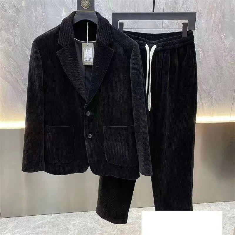 Ensemble homme Blazer déformable avec doublure, manches longues, mince, monochrome, haut de gamme, décontractéces