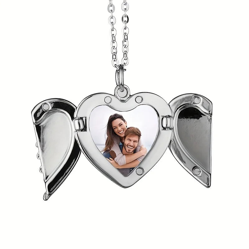 Collier Image personnalisée/photo petite boîte pendentif collier, personnalisé aile d'ange petite boîte pendentif hommes femmes collier cadeau de noël