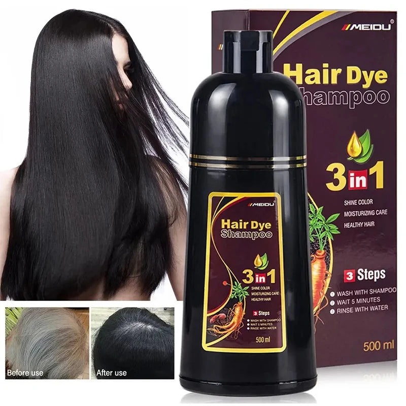 Shampooing à Coloration Instantanée 3 en 1, Teinture pour Cheveux, à Base de Plantes, Brun Violet, Document Noir Naturel, pour Homme et Femme