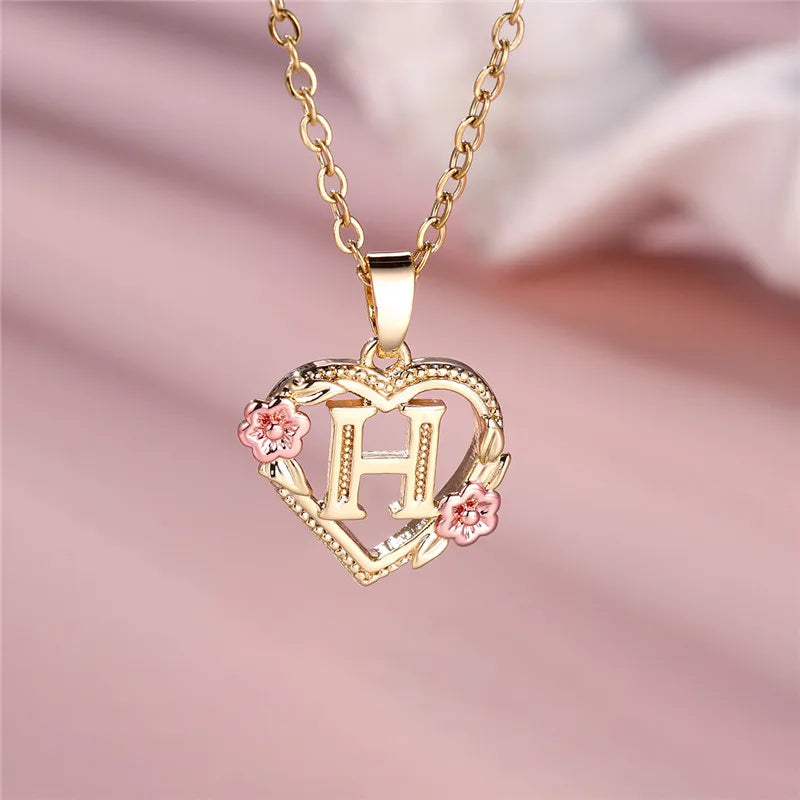 Collier pendentif fleur lettre A-Z pour femmes, couleur or jaune, bijoux de mariage, cadeau pour femmes