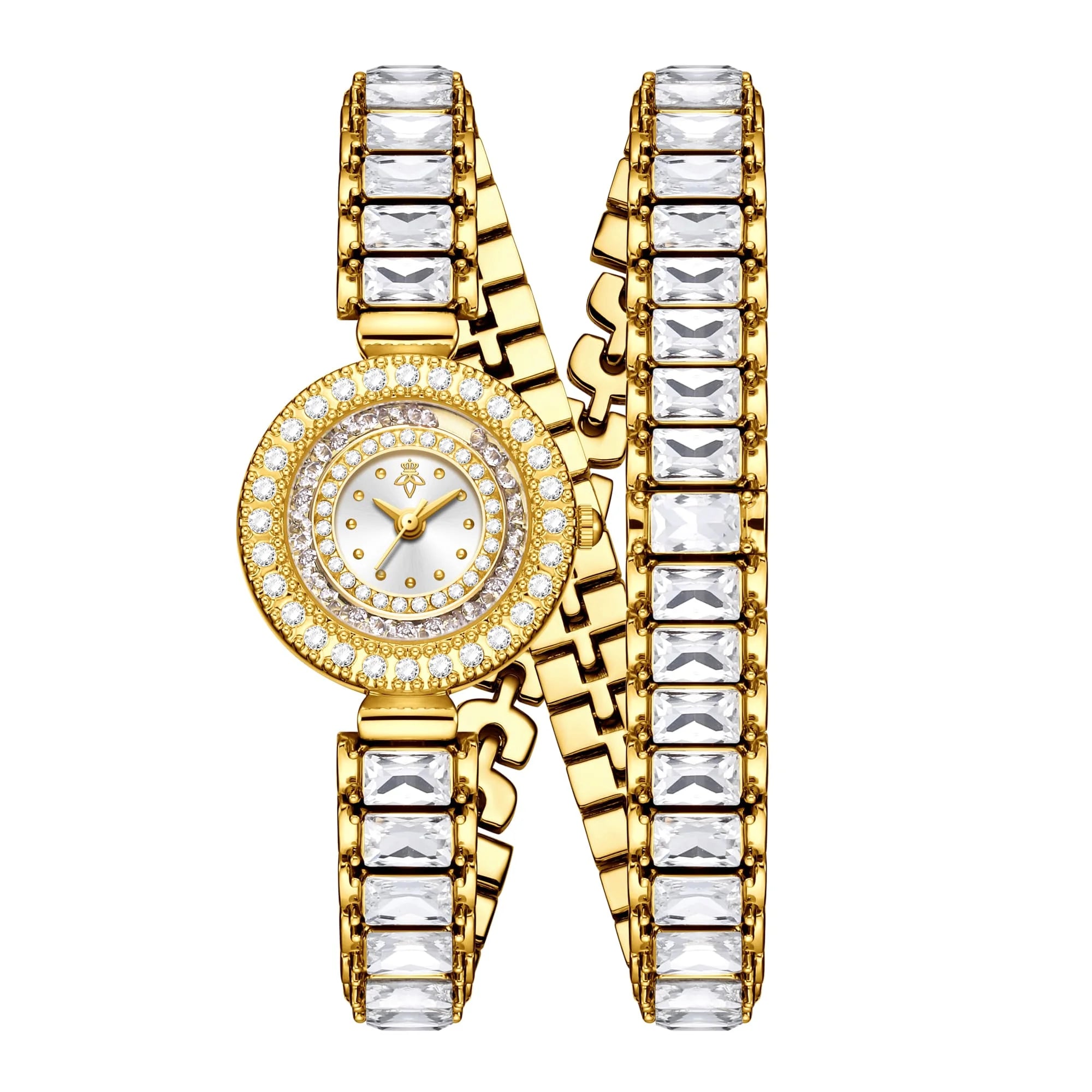 YaLaLuSi 1pc dames montre à Quartz scintillante de luxe strass Wrap bracelet conception élégant or yeux brillants coffret cadeau
