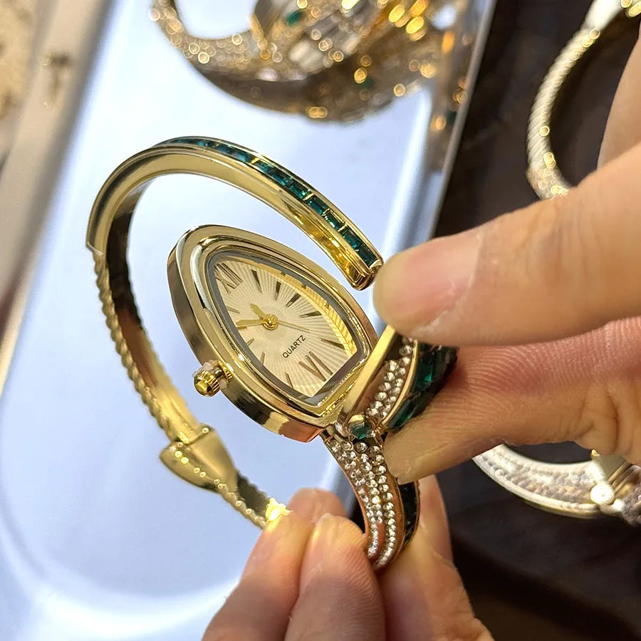 Luxury Diamond Bedded – montre-Bracelet en forme de serpent pour femmes, sac à main ouvert élégant, Design européen et américain