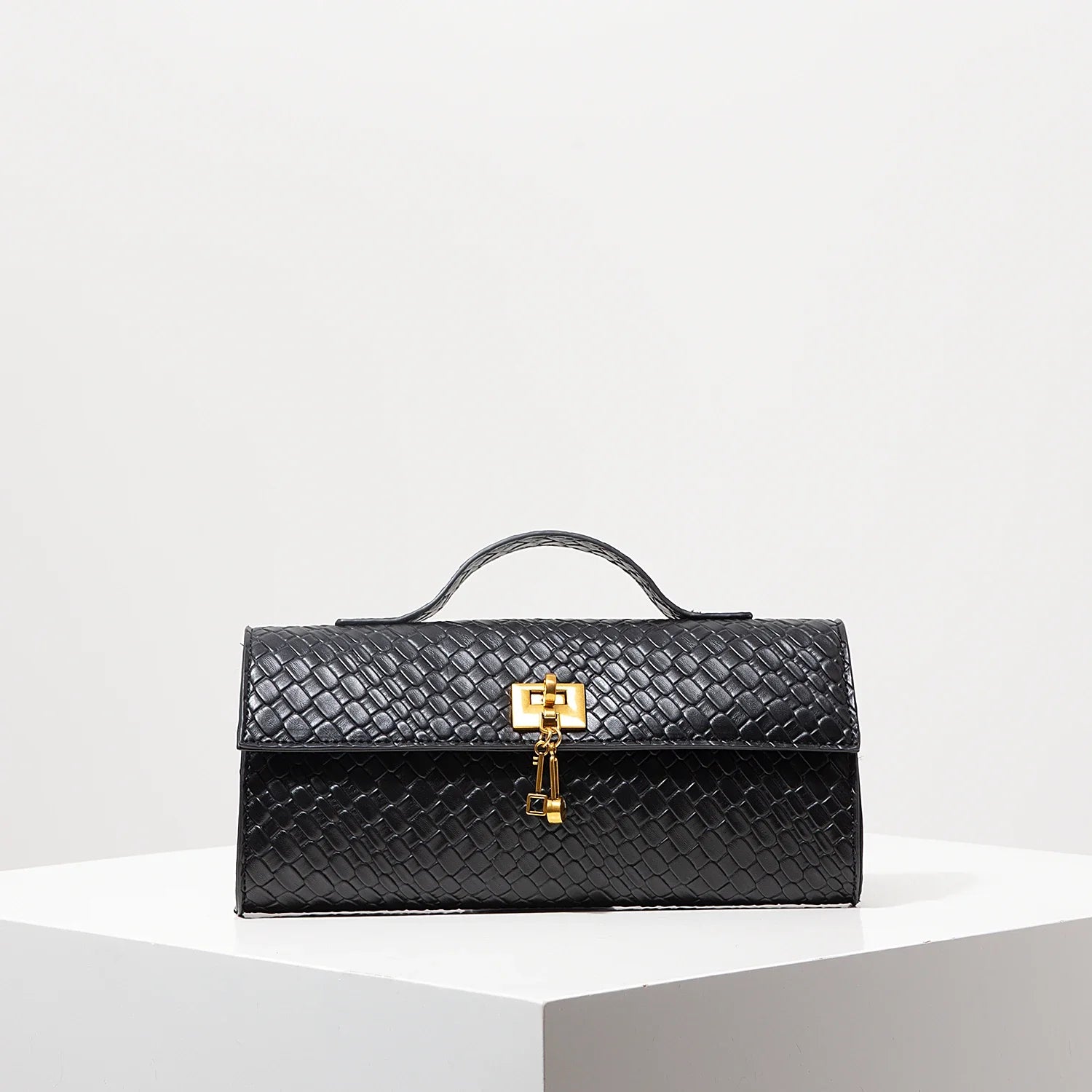 Sac à main rectangulaire tissé en simili cuir rétro, pochette pour femme, avec fermeture éclair, sac de dîner élégant, portefeuille rouge vin