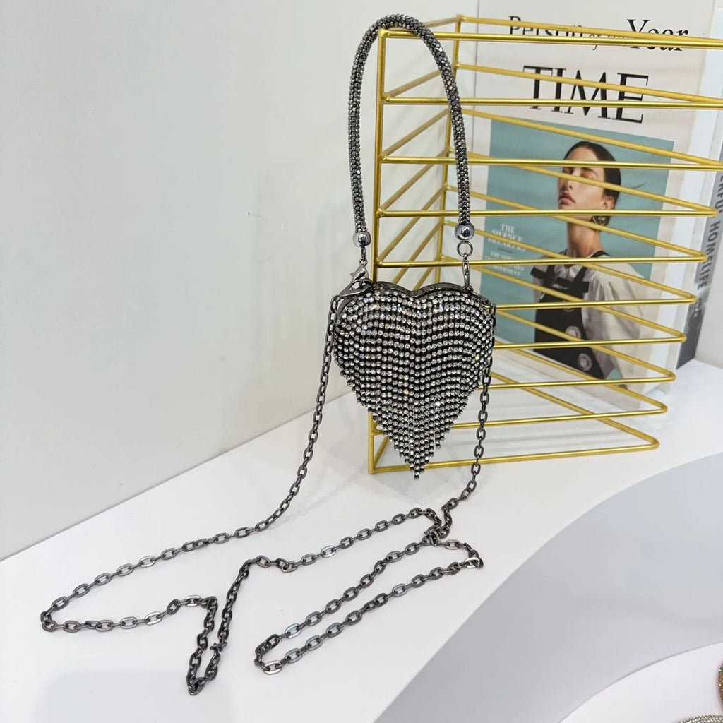 Pochette sac à main  DE Luxe Mini diamant incrustation coeur forme cristal pierres soirée de mariage sacs à bandoulière poignée strass