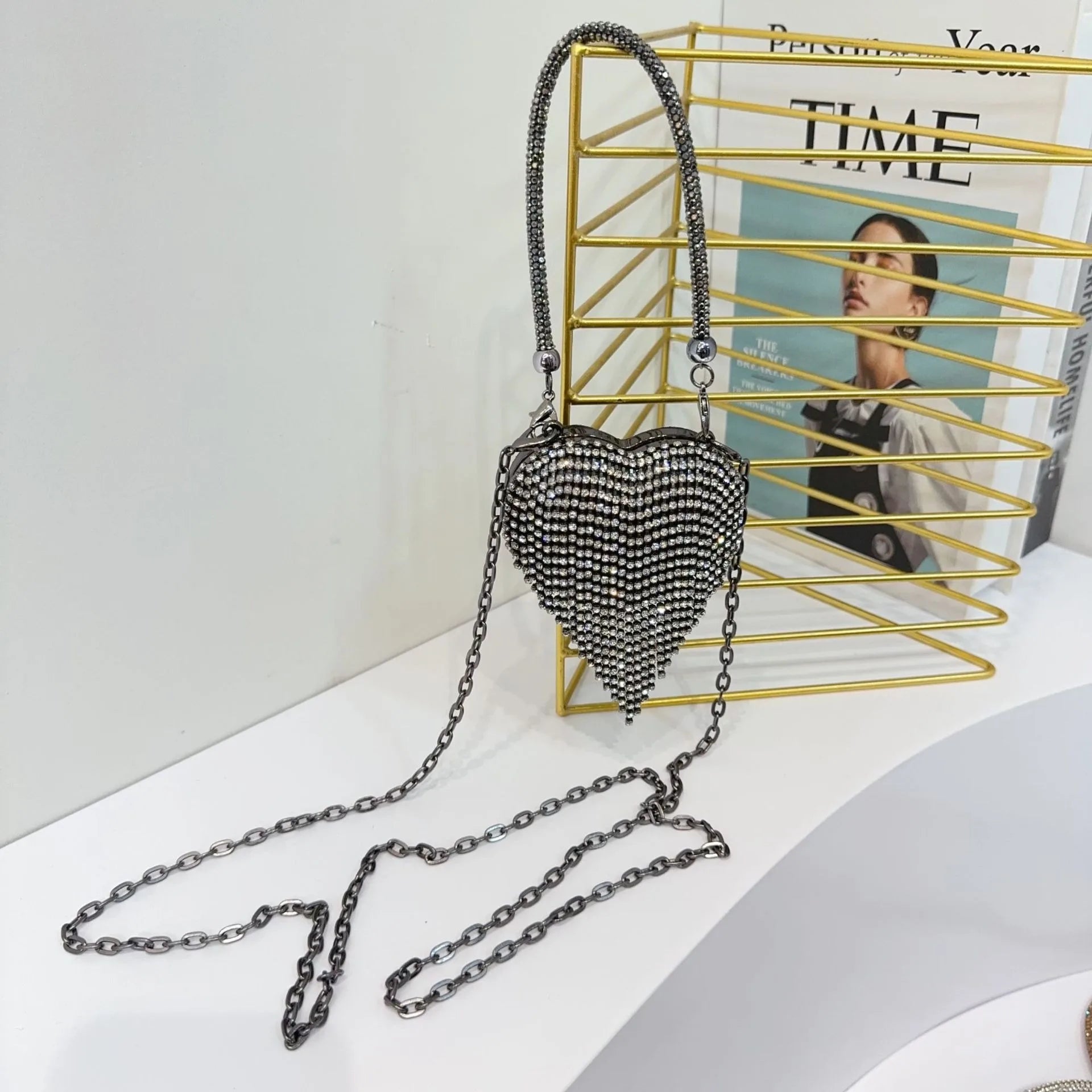Pochette sac à main  DE Luxe Mini diamant incrustation coeur forme cristal pierres soirée de mariage sacs à bandoulière poignée strass